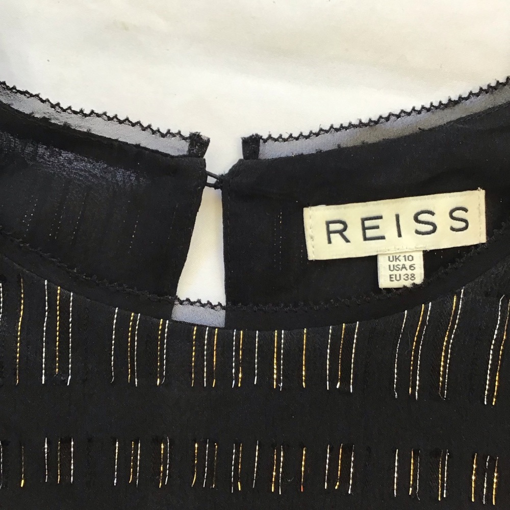 Reiss Black Sheer Striped Short Sleeve Blouse - Picture 8 of 8
